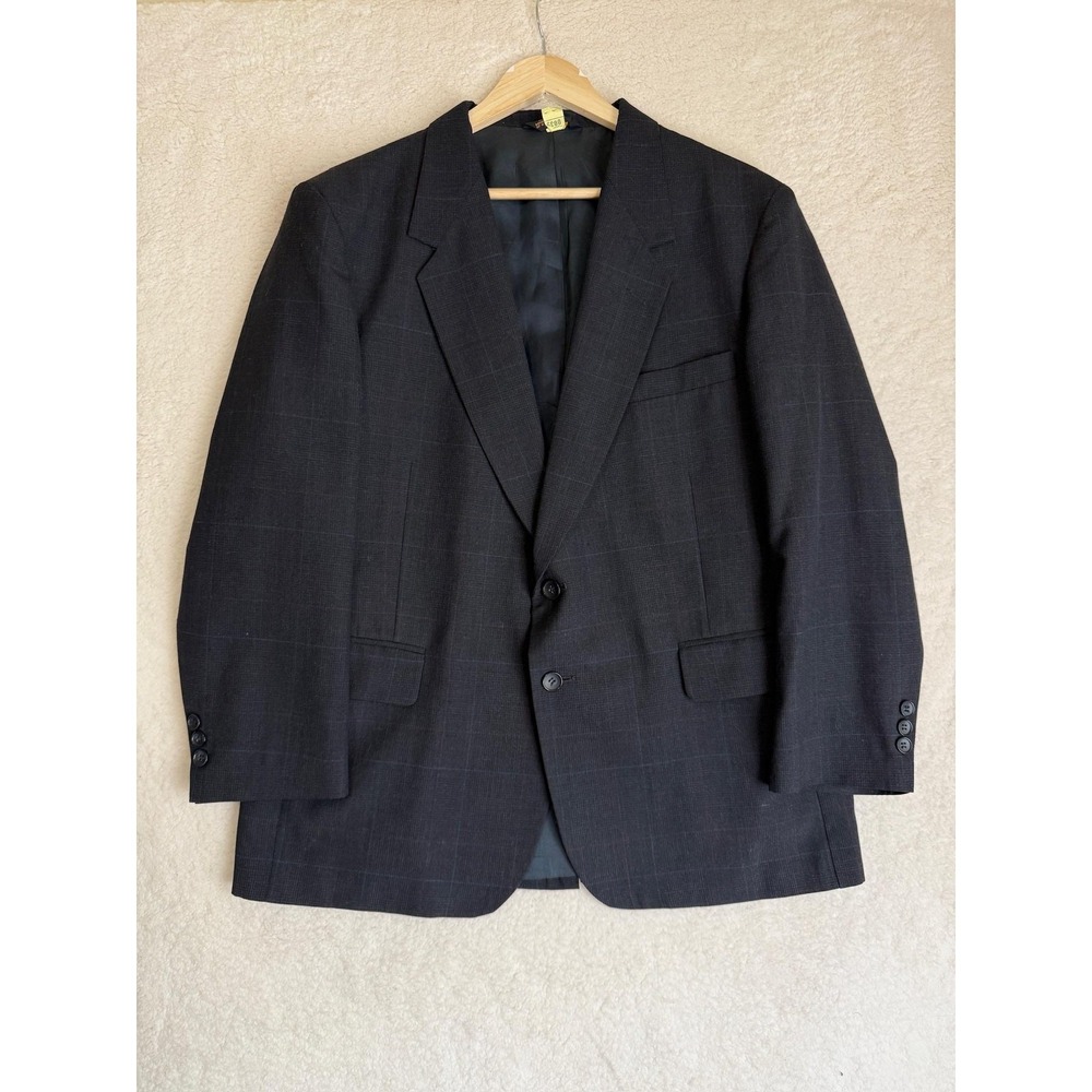 Towncraft Blazer Mens 44S Charcoal Windowpane Sport Coat 2 Button Vented Lined